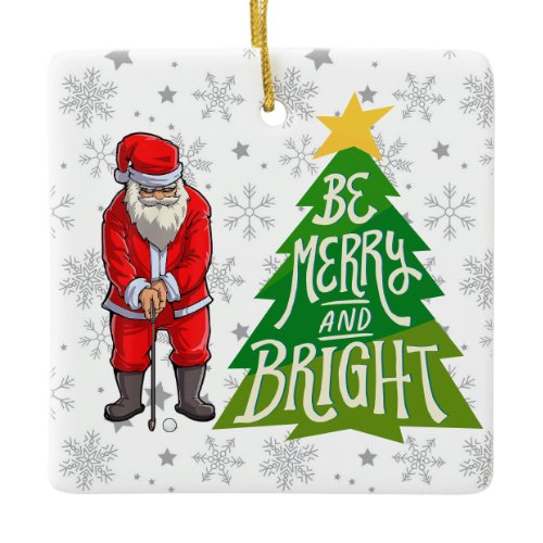 Golf  Santa Claus with Christmas Tree for Golfer  Ceramic Ornament