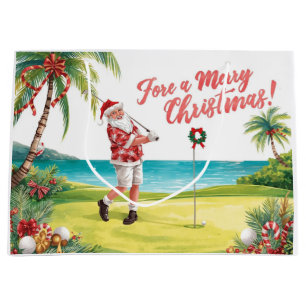 Golf Santa Golfer fore a merry christmas Large Gift Bag