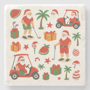 Golf Santa Golfing for Christmas Summer July  Stone Coaster
