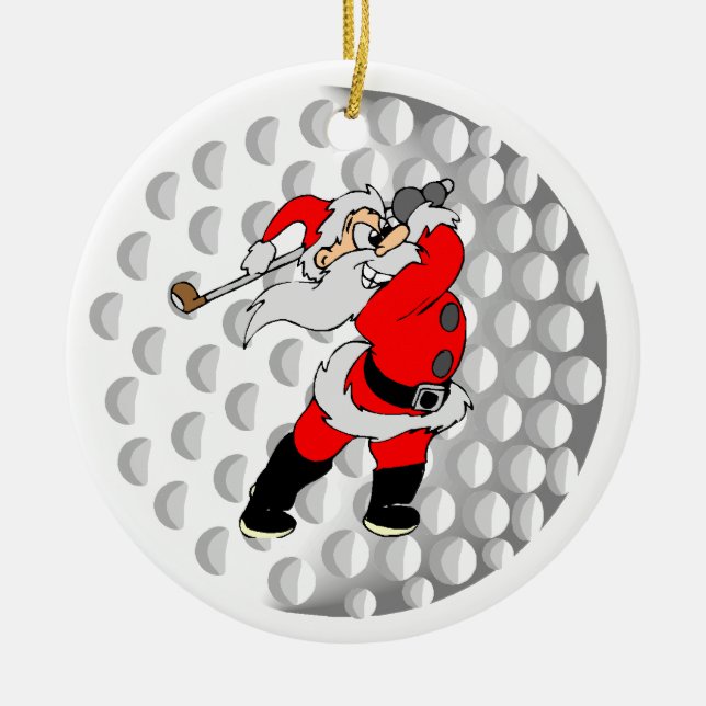 Golf Santa Sports Ceramic Ornament (Front)