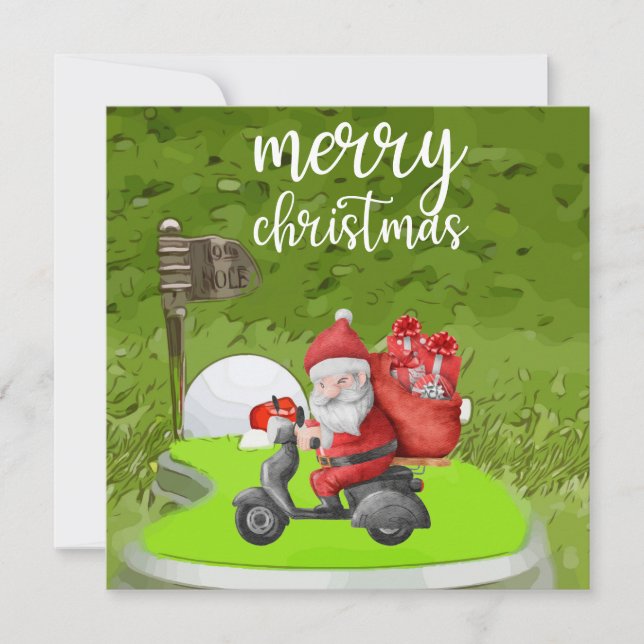 Golf  Santa with Christmas Tree gift for Golfer Holiday Card (Front)