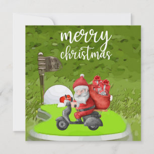 Golf  Santa with Christmas Tree gift for Golfer Holiday Card