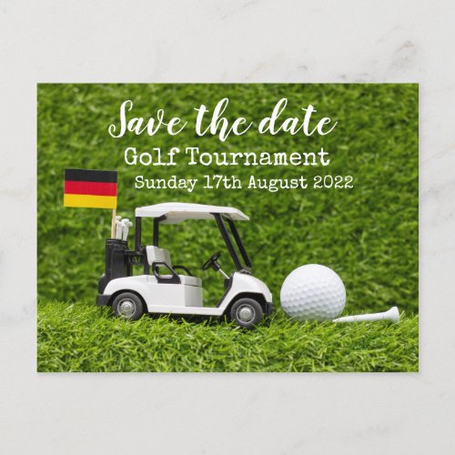 Golf Save date Golf cart with flag of German  Announcement Postcard