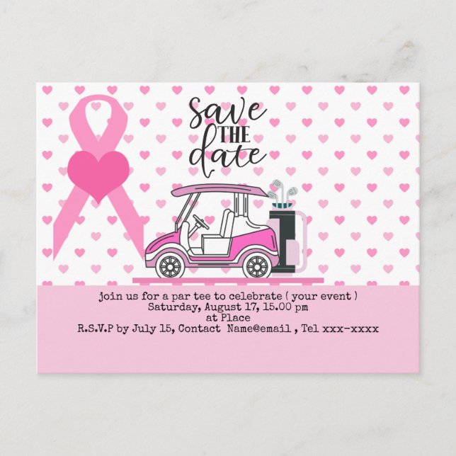 Golf save the date Breast Cancer Awareness pink Postcard (Front)