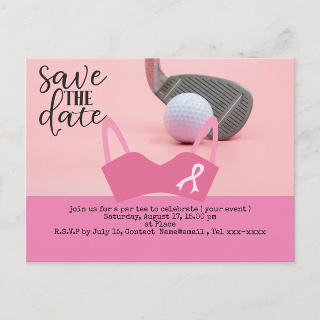 Golf save the date Breast Cancer Awareness pink Postcard (Front)