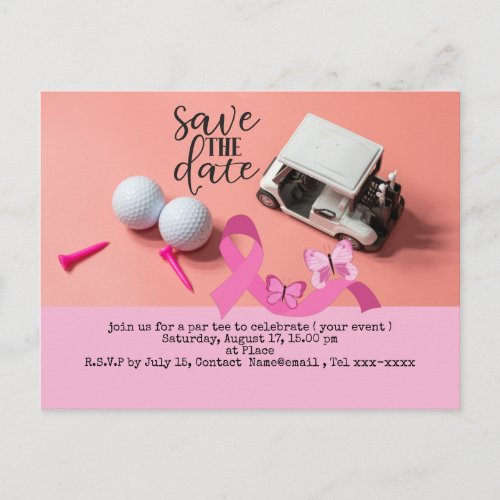 Golf save the date Breast Cancer Awareness pink Postcard