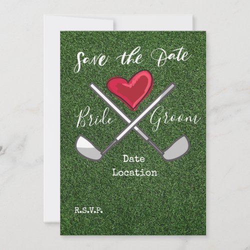 Golf  Save the date bride and groom name on green Invitation