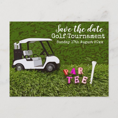 Golf Save the date for golf tournament with cart  Postcard