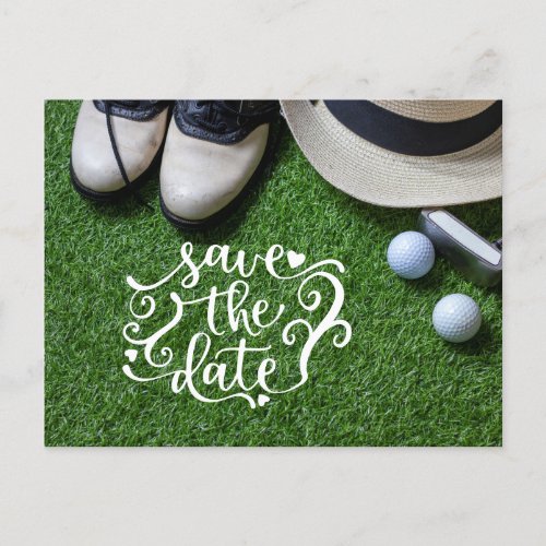 Golf Save the Date for Golfer Party with golf ball Invitation Postcard