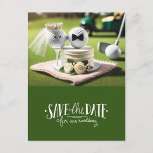 Golf save the date for wedding bride groom postcard