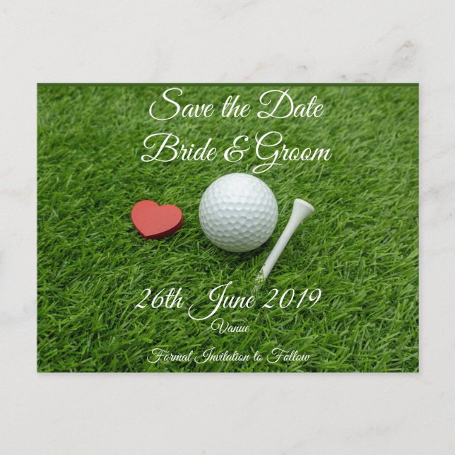 Golf Save the date for wedding with  golf ball Invitation Postcard (Front)