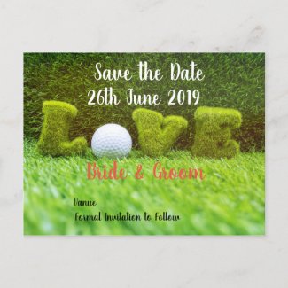 Golf Save the date for wedding with golf ball Invitation Postcard