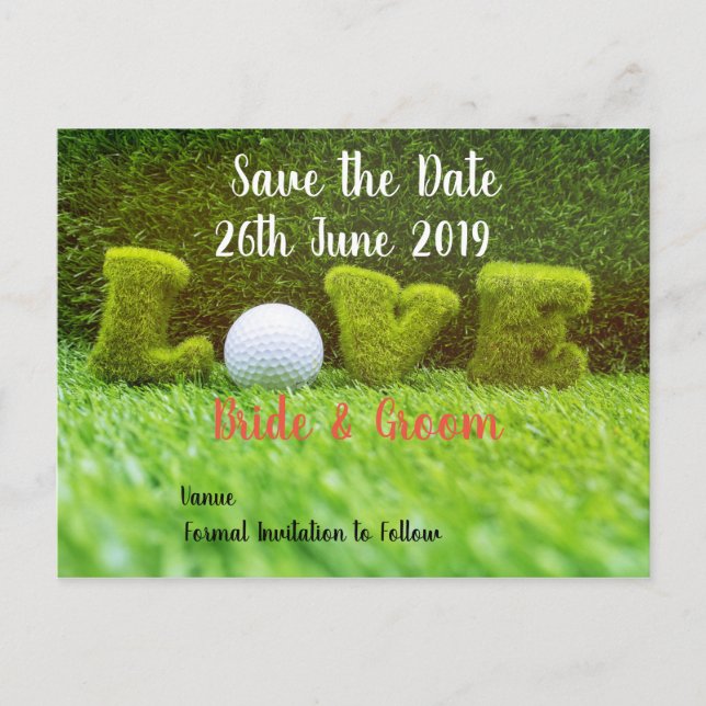 Golf Save the date for wedding with  golf ball Invitation Postcard (Front)