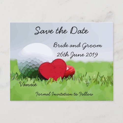 Golf Save the date for wedding with golf ball Invitation Postcard