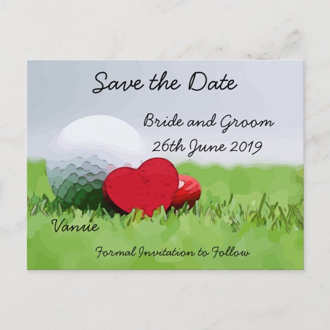 Golf Save the date for wedding with golf ball Invitation Postcard (Front)
