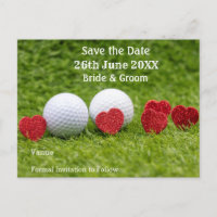 Golf Save the date for wedding with red heart Invitation Postcard
