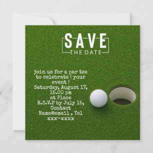 Golf save the date  golf ball putting hole in one