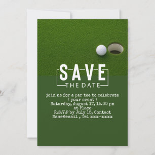 Golf save the date golf ball putting hole in one invitation