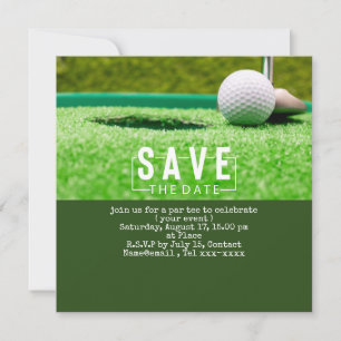 Golf save the date golf ball putting hole in one invitation