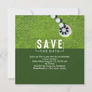 Golf save the date golf ball putting hole in one invitation