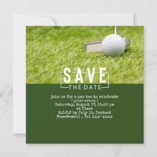 Golf save the date golf ball putting hole in one invitation