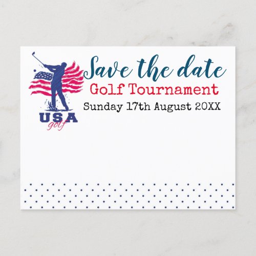 Golf Save the date Golf Tournament Flag America Announcement Postcard