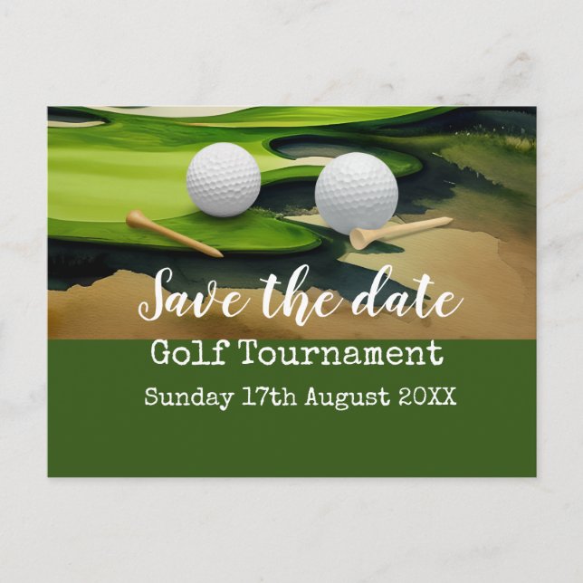 Golf Save the date Golf Tournament on green    Announcement Postcard (Front)