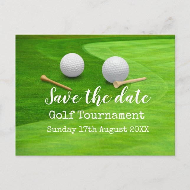 Golf Save the date Golf Tournament on green     Announcement Postcard (Front)