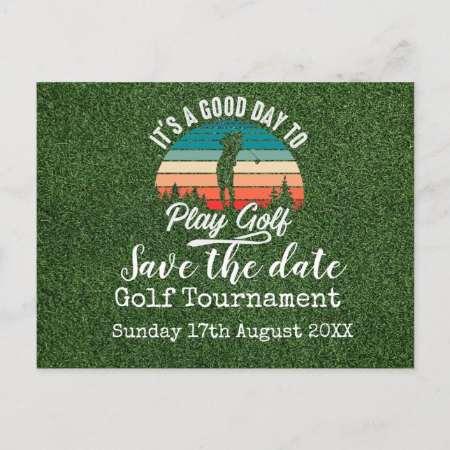 Golf Save the date Golf Tournament on green  Announcement Postcard (Front)
