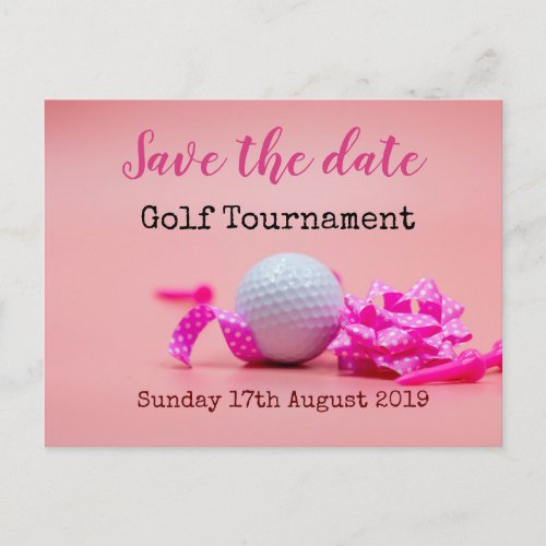 Golf Save the date Golf Tournament on pink Announcement Postcard