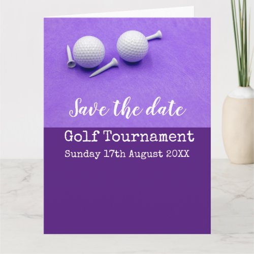 Golf Save the date Golf Tournament on purple Card