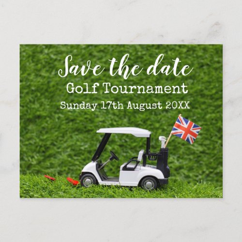 Golf Save the date Golf Tournament Union Jack Flag Announcement Postcard