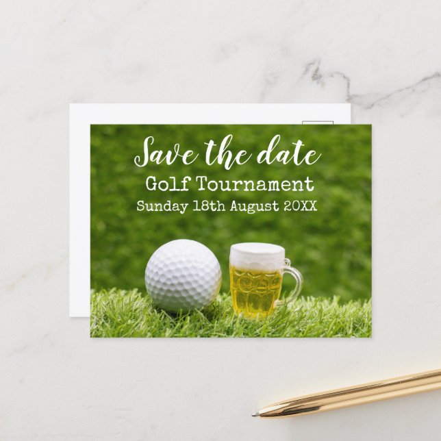 Golf Save the date Golf Tournament with Beer Announcement Postcard (Front/Back In Situ)