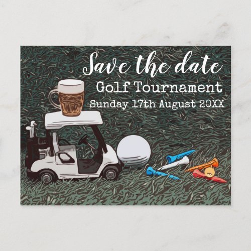 Golf Save the date Golf Tournament with Cart Beer Announcement Postcard