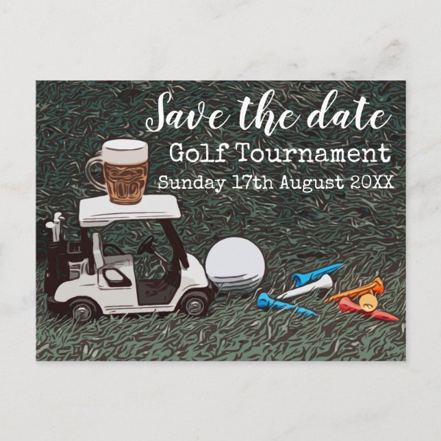 Golf Save the date Golf Tournament with Cart Beer Announcement Postcard (Front)