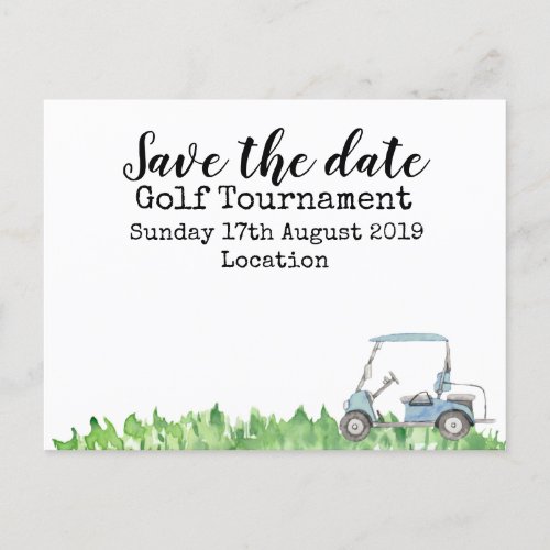 Golf Save the date Golf Tournament with golf cart Announcement Postcard