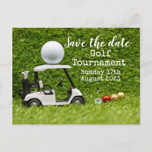 Golf Save the date Golf Tournament  with golf cart Announcement Postcard