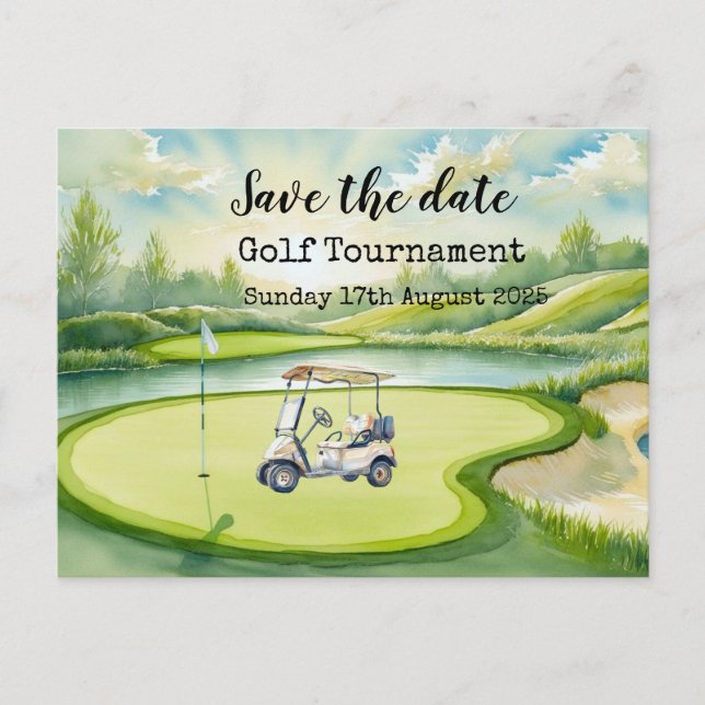 Golf Save the date Golf Tournament with golf view Announcement Postcard (Front)