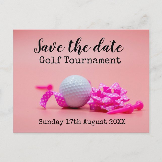 Golf Save the date Golf Tournament with pink theme Announcement Postcard (Front)