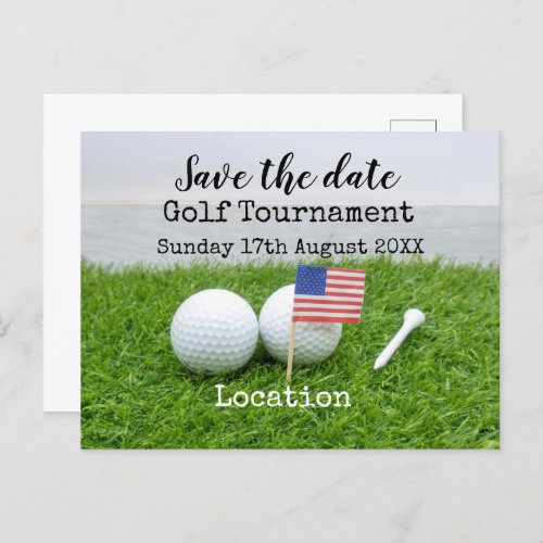 Golf Save the date Golf Tournament with USAflag Announcement Postcard