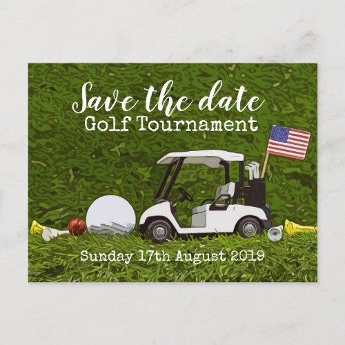 Golf Save the date Golf Tournament with USAflag Announcement Postcard
