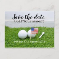 Golf Save the date Golf Tournament with U.S.A.flag Announcement Postcard