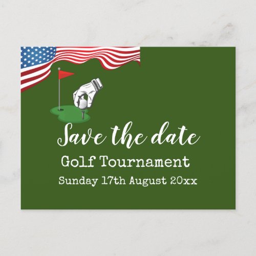 Golf Save the date Golf Tournament with USAflag Announcement Postcard