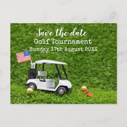 Golf Save the date Golf Tournament with USAflag Announcement Postcard