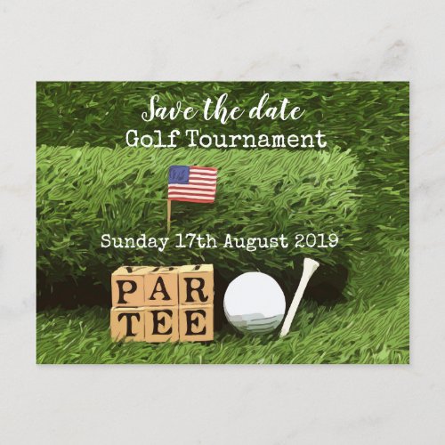 Golf Save the date Golf Tournament with USAflag Announcement Postcard