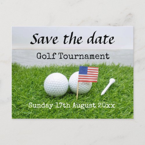 Golf Save the date Golf Tournament with USAflag Announcement Postcard