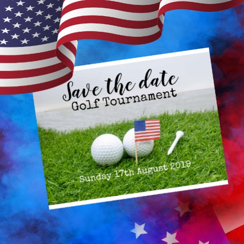 Golf Save the date Golf Tournament with USAflag Announcement Postcard