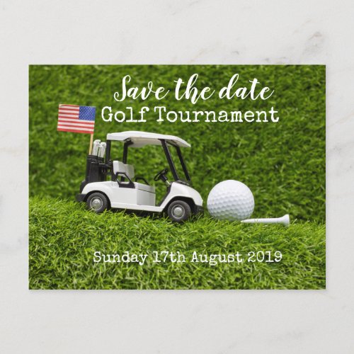 Golf Save the date Golf Tournament with USAflag Announcement Postcard