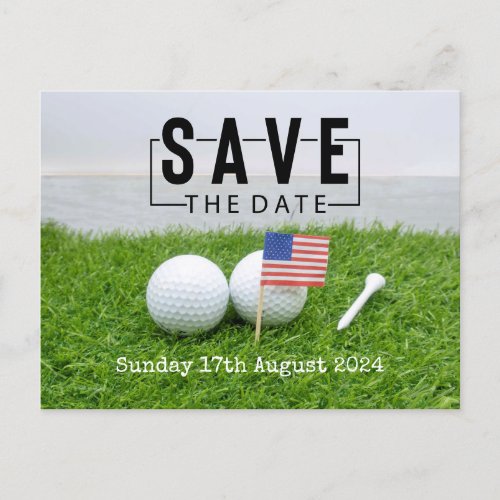 Golf Save the date Golf Tournament with USAflag Announcement Postcard