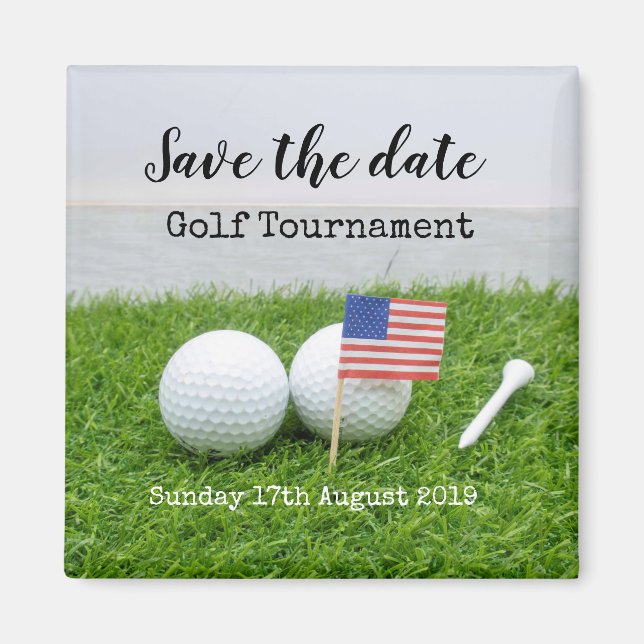 Golf Save the date Golf Tournament with U.S.A.flag Magnet (Front)